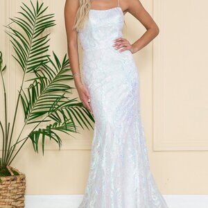 NEW WHITE WEDDING EVENING PARTY SLEEVELESS OPEN LACE UP BACK GOWN DRESS …